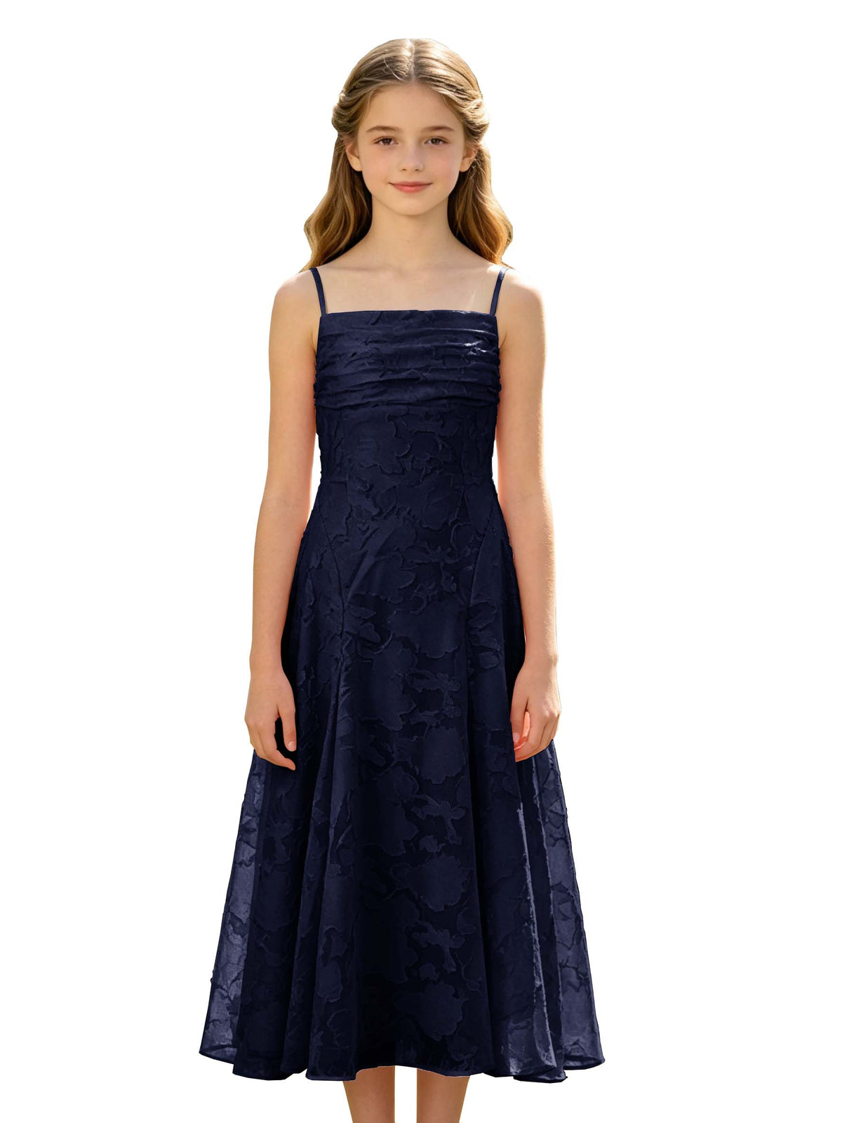 Elegant Pink Floral Jacquard A-Line Flower Girl Dress with Spaghetti Straps