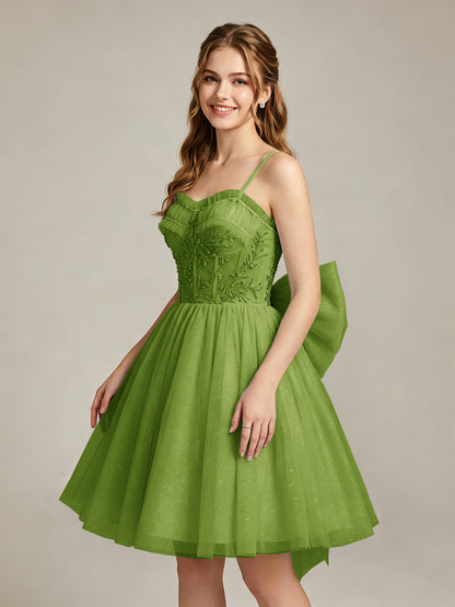 A-Line Light Cyan Sweetheart Tulle Homecoming Dresses with Lace Appliques
