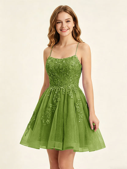 A Line Sequins Lilac Tulle Homecoming Dresses with Appliques