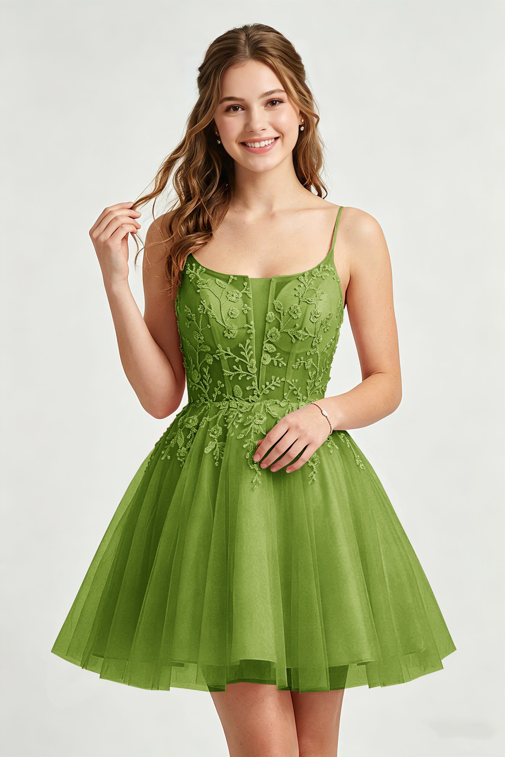 A Line Spaghetti Straps Pink Tulle Homecoming Dresses With Sequins