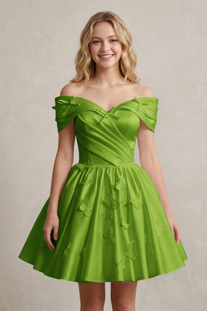 A Line Off Shoulder Ivory Satin Short Homecoming Dresses