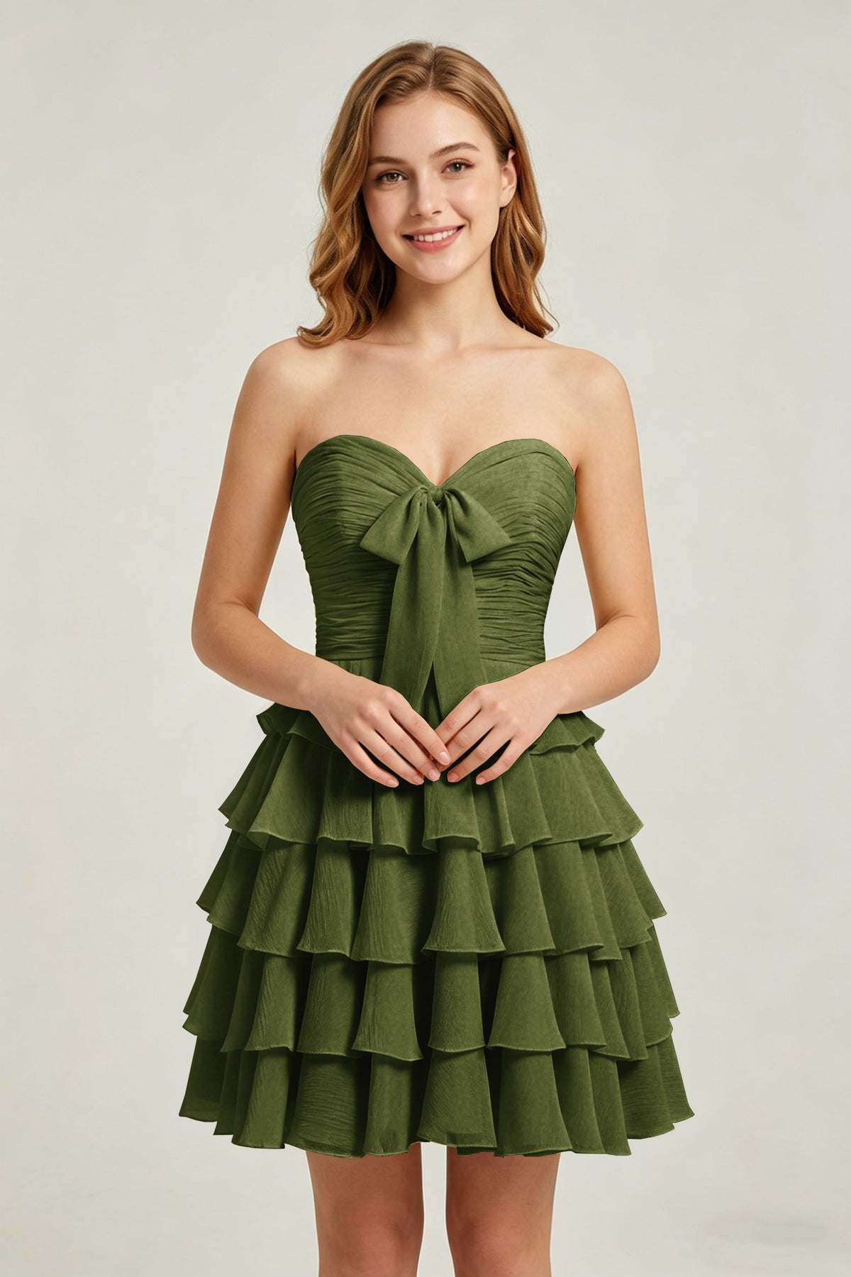 Strapless Yellow Chiffon Tiered Short Homecoming Dresses with Bow