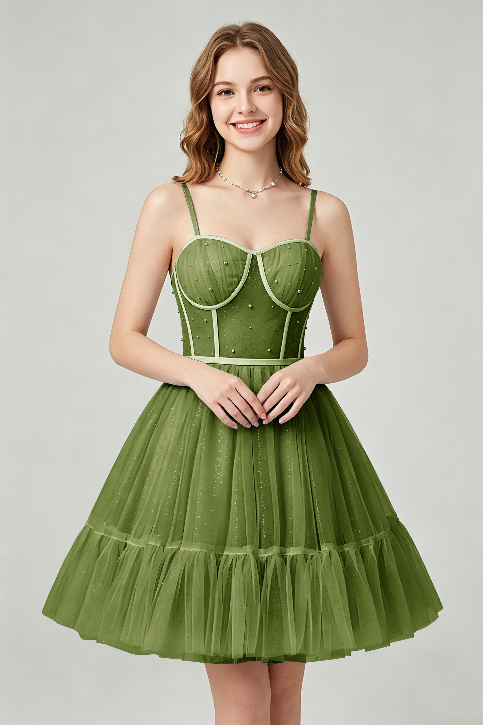 Sweetheart Neckline Brown Tulle Corset Homecoming Dresses with Pearl Accents