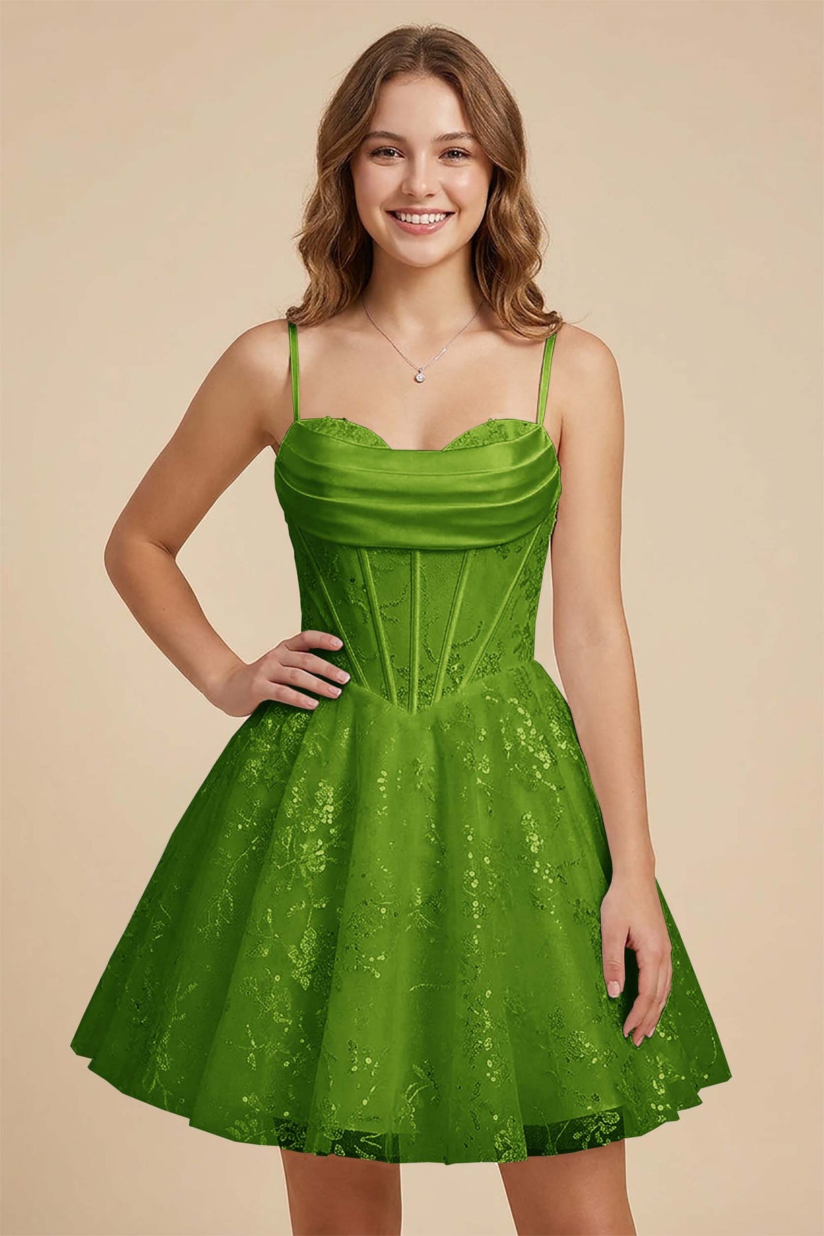 White Cowl Neck Sequin Satin Corset Homecoming Dresses