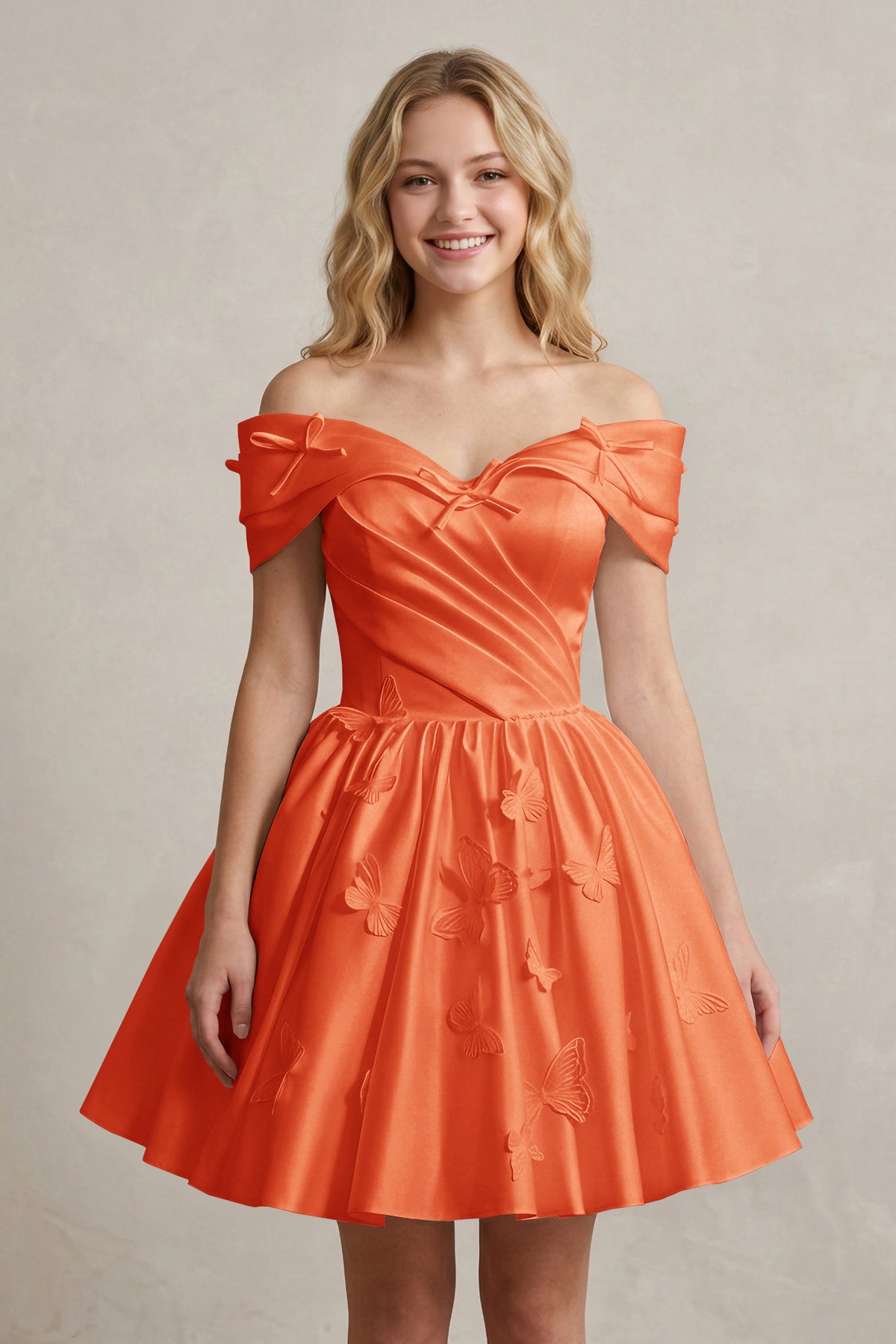 A Line Off Shoulder Ivory Satin Short Homecoming Dresses
