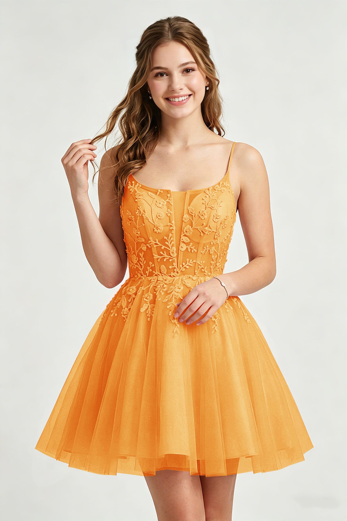 A Line Spaghetti Straps Pink Tulle Homecoming Dresses With Sequins