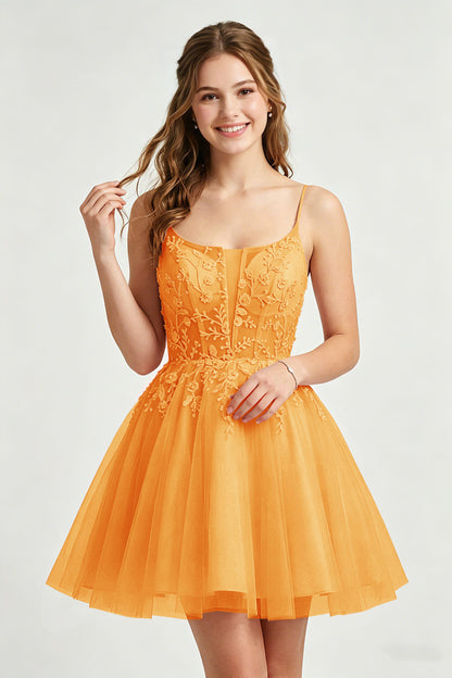 A Line Spaghetti Straps Pink Tulle Homecoming Dresses With Sequins