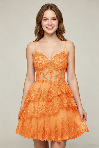 Lavender Sequin Layered Tiered Short Tulle Homecoming Dresses