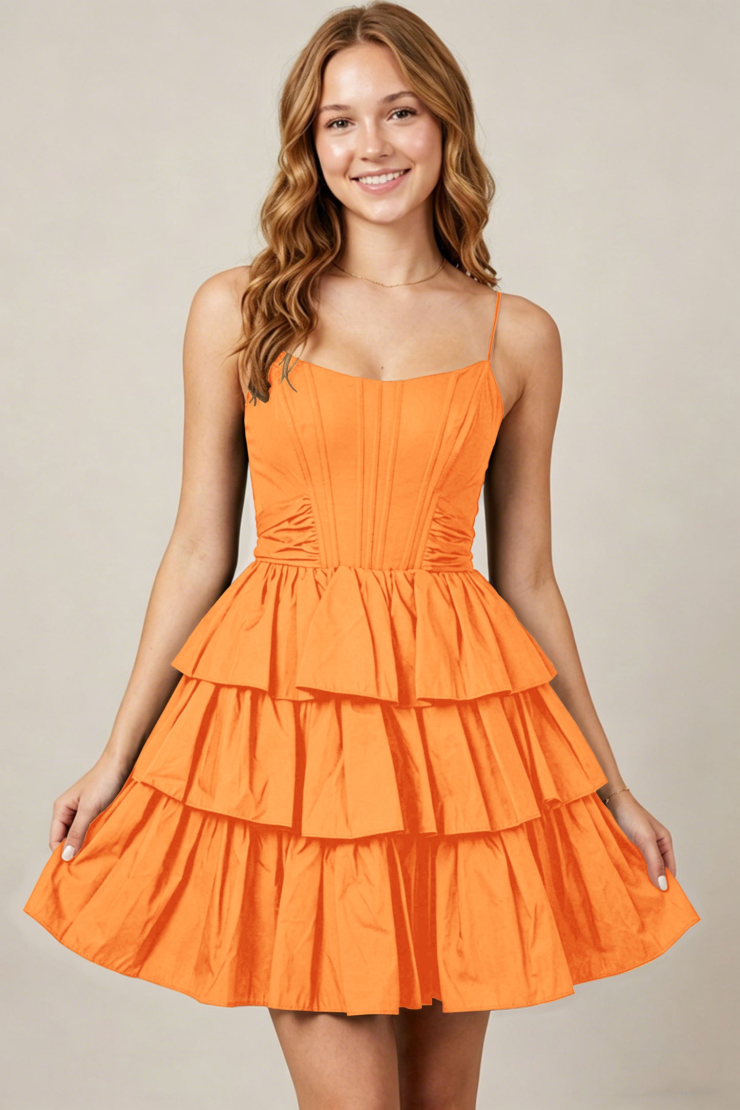 Spaghetti Straps Black Taffeta Tiered Mini Homecoming Dresses