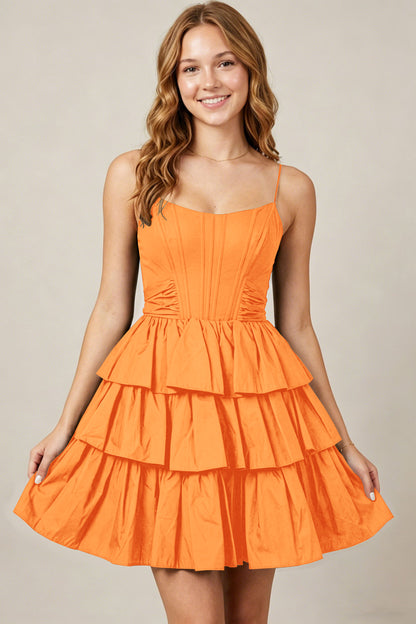 Spaghetti Straps Black Taffeta Tiered Mini Homecoming Dresses