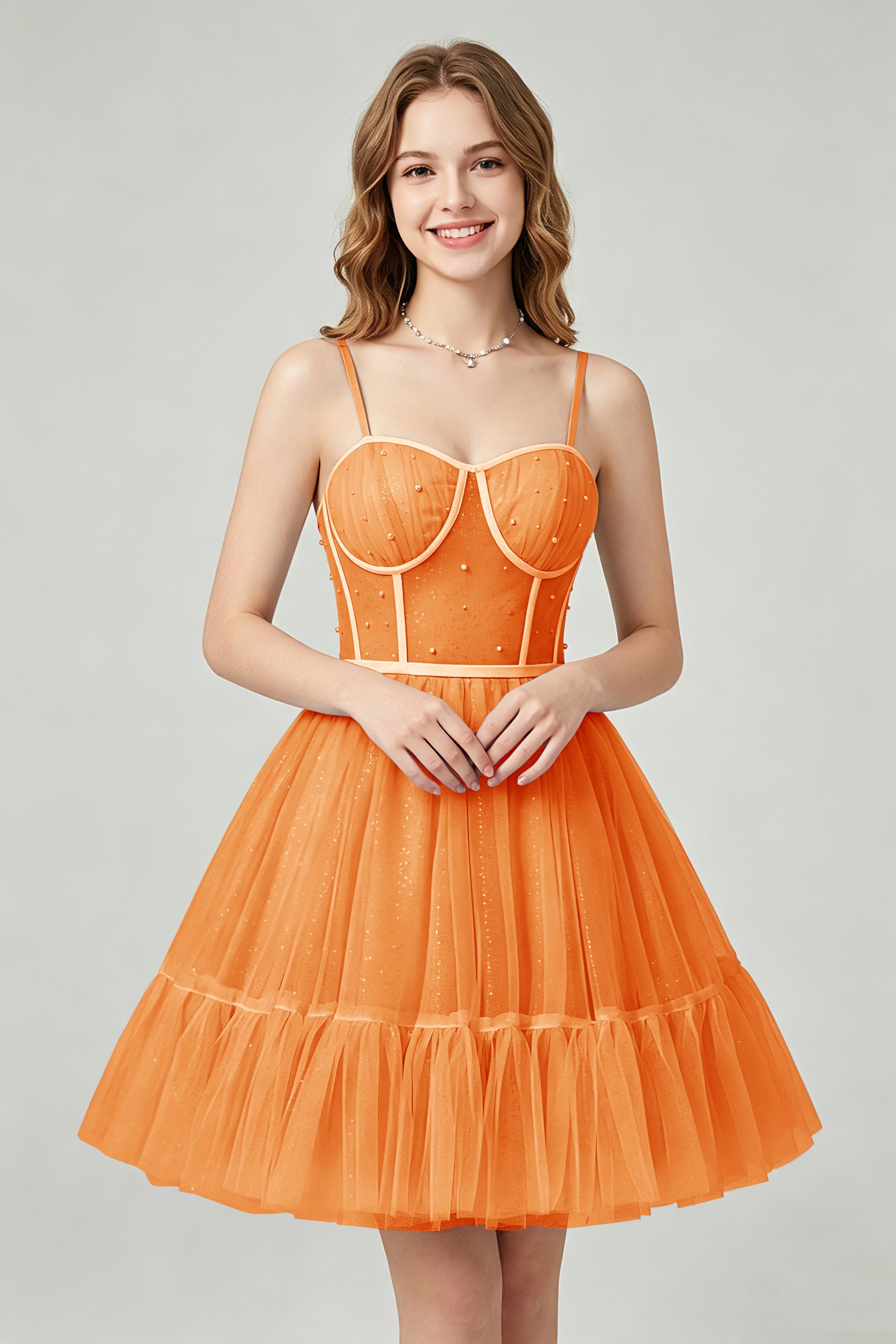 Sweetheart Neckline Brown Tulle Corset Homecoming Dresses with Pearl Accents