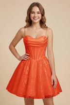 White Cowl Neck Sequin Satin Corset Homecoming Dresses