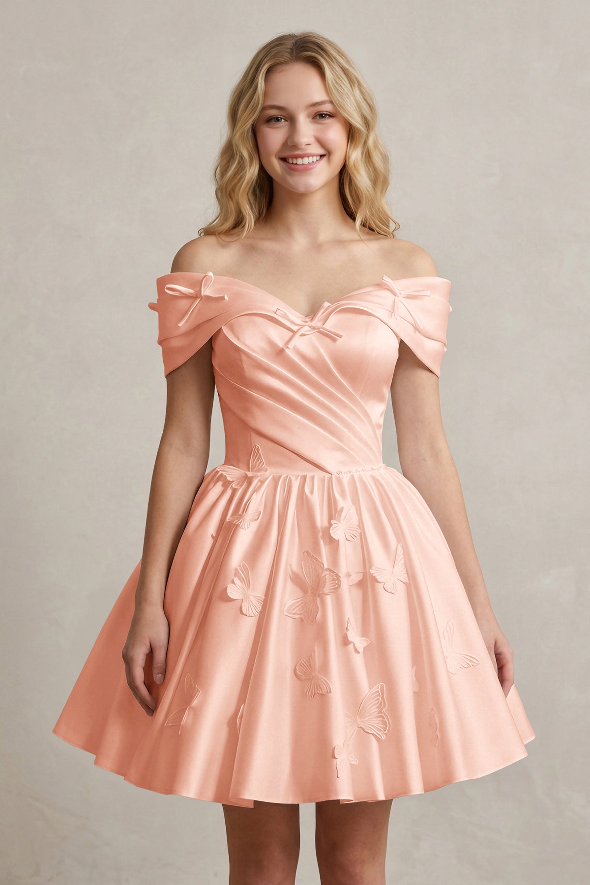 A Line Off Shoulder Ivory Satin Short Homecoming Dresses