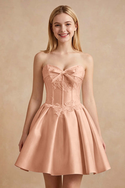 White Strapless Satin Corset Short Homecoming Dresses with Bow