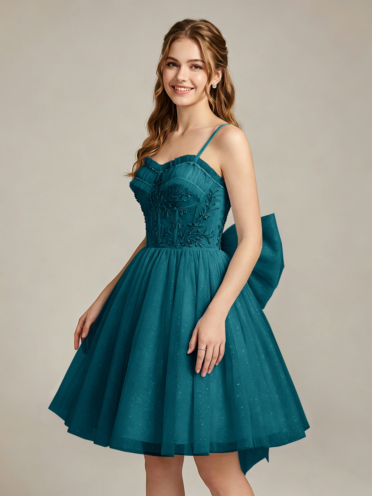 A-Line Light Cyan Sweetheart Tulle Homecoming Dresses with Lace Appliques