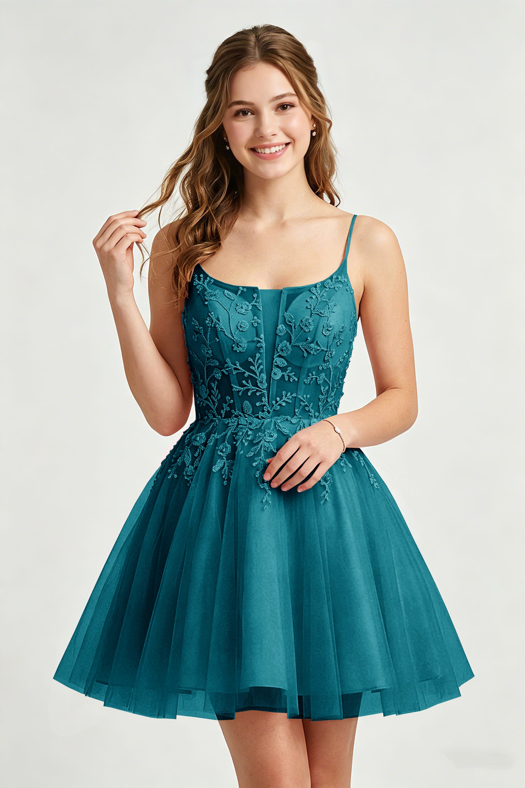 A Line Spaghetti Straps Pink Tulle Homecoming Dresses With Sequins