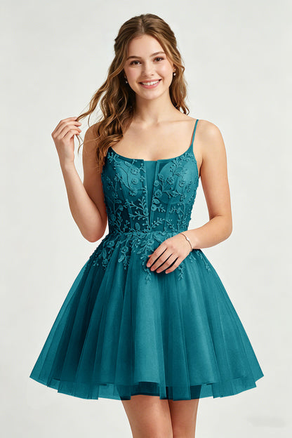 A Line Spaghetti Straps Pink Tulle Homecoming Dresses With Sequins