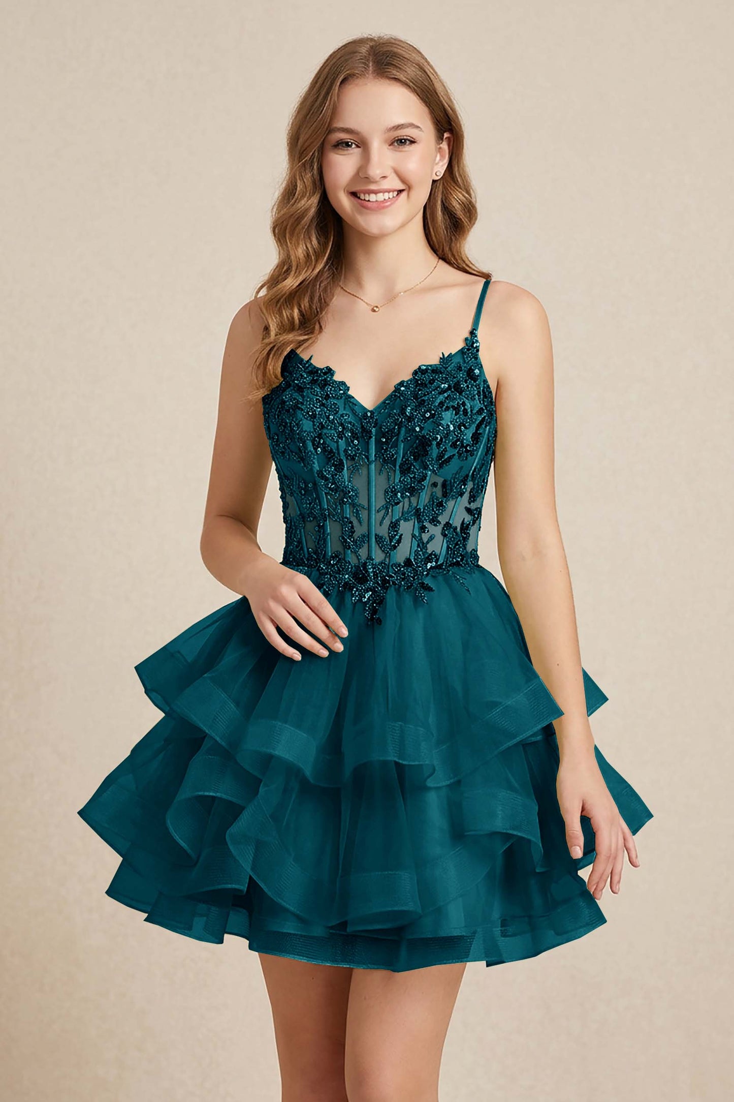 Mint Green Sequin Corset Tiered Tulle Mini Homecoming Dresses