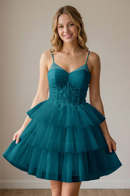 White Corset Tulle Short Homecoming Dresses With Tiered Ruffle