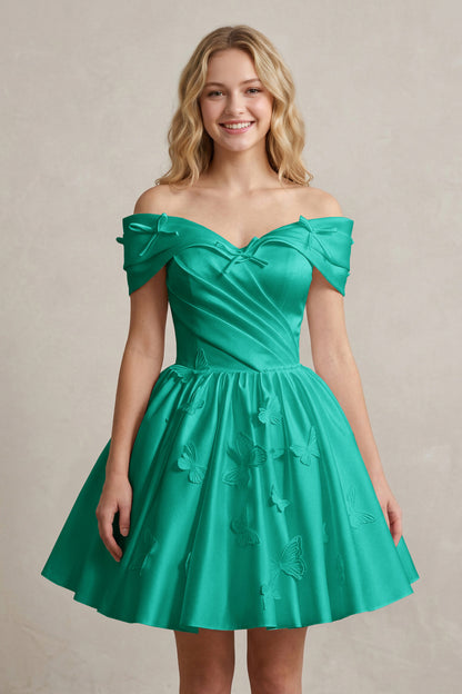 A Line Off Shoulder Ivory Satin Short Homecoming Dresses