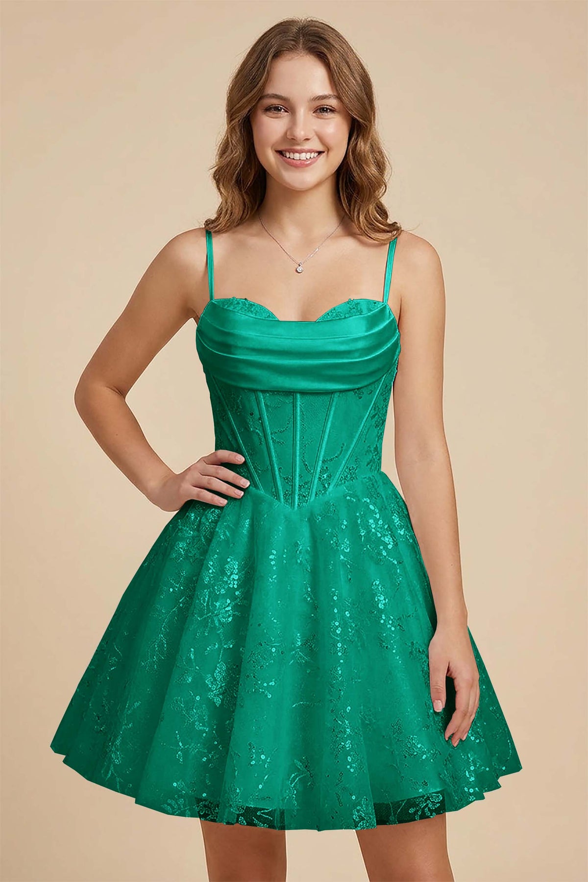 White Cowl Neck Sequin Satin Corset Homecoming Dresses