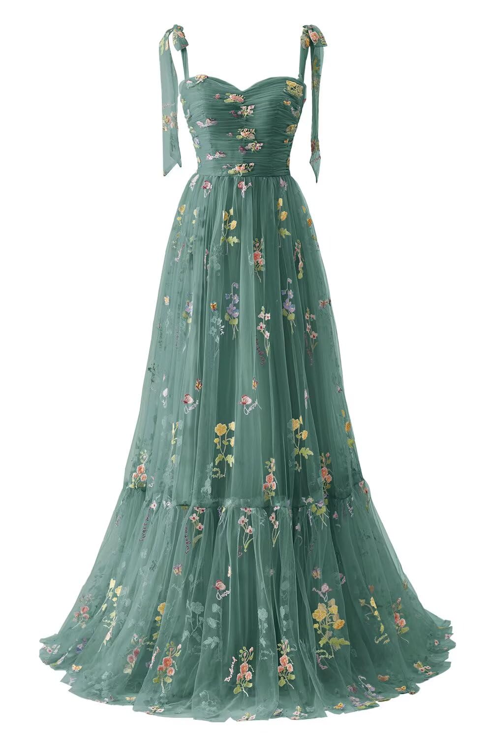 Black Floral Embroidery Tulle Flower Girl Dress with Tie Straps
