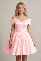 A Line Off Shoulder Ivory Satin Short Homecoming Dresses