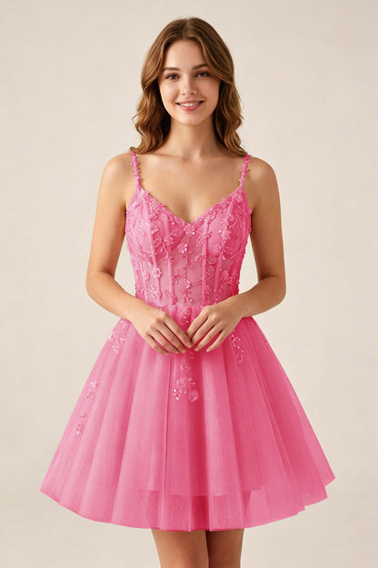 Blush Pink Sequin Corset Sleeveless Short Tulle Homecoming Dresses