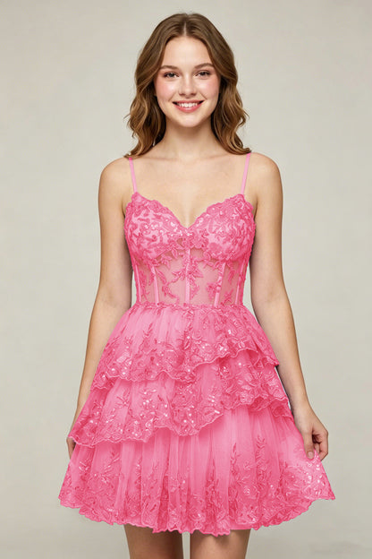 Lavender Sequin Layered Tiered Short Tulle Homecoming Dresses