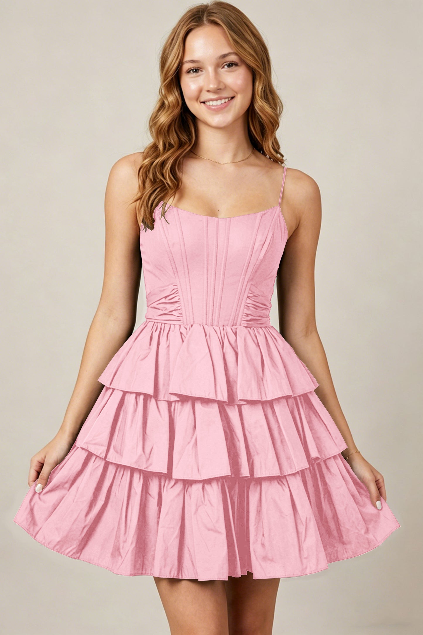 Spaghetti Straps Black Taffeta Tiered Mini Homecoming Dresses