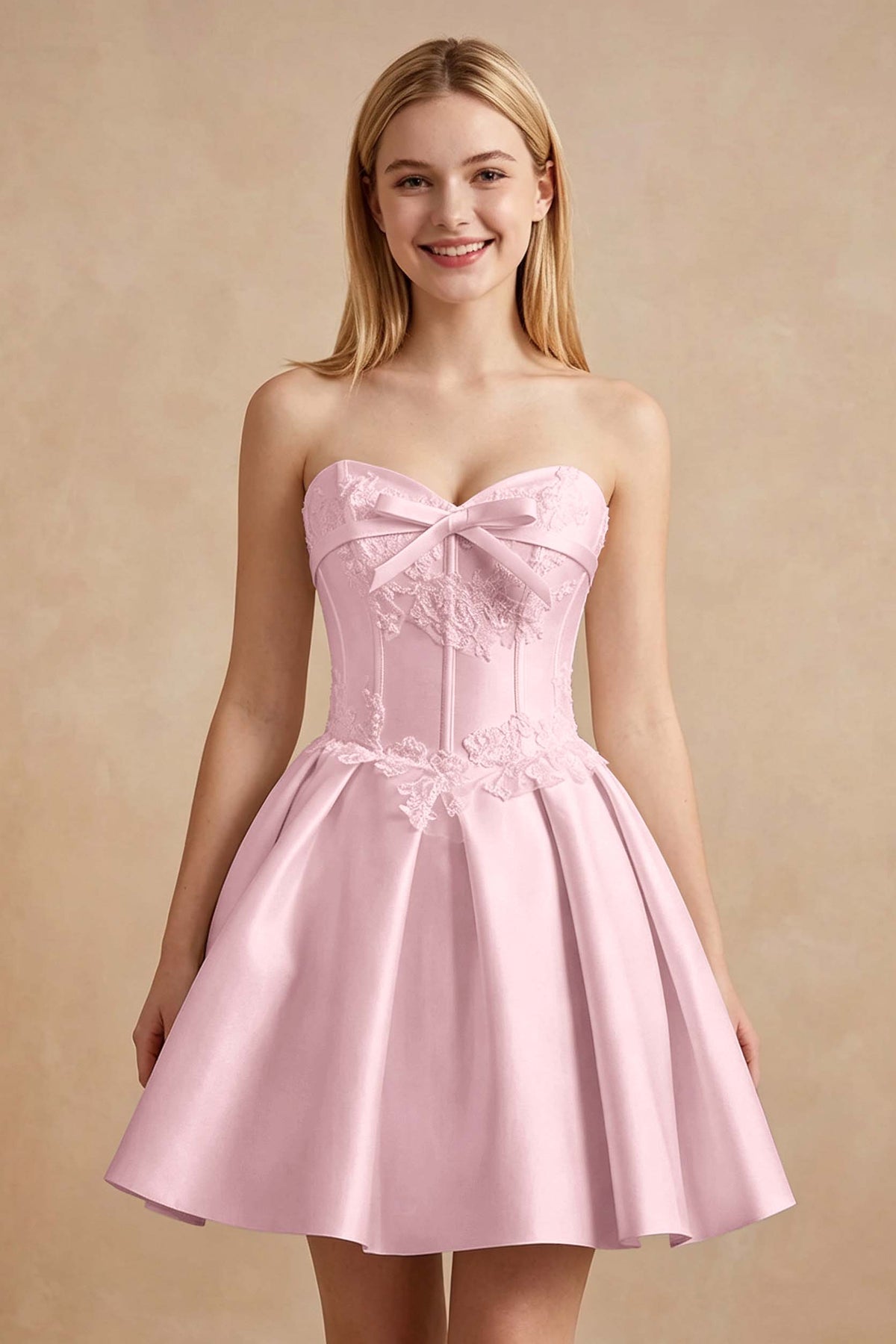 White Strapless Satin Corset Short Homecoming Dresses with Bow