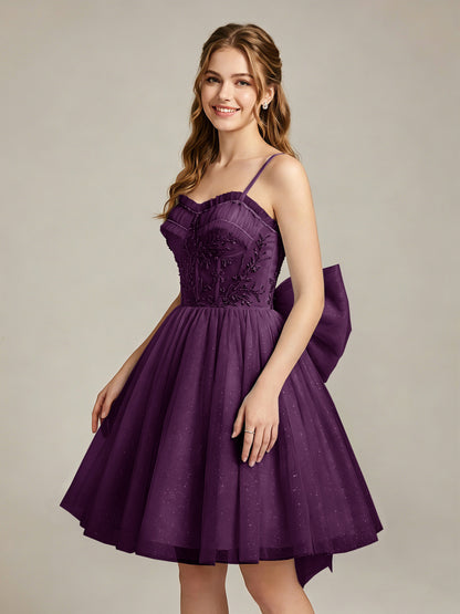 A-Line Light Cyan Sweetheart Tulle Homecoming Dresses with Lace Appliques