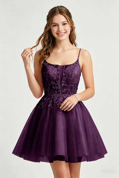 A Line Spaghetti Straps Pink Tulle Homecoming Dresses With Sequins