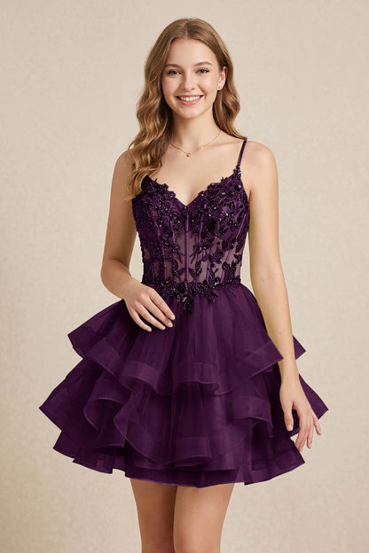 Mint Green Sequin Corset Tiered Tulle Mini Homecoming Dresses