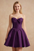 White Strapless Satin Corset Short Homecoming Dresses with Bow