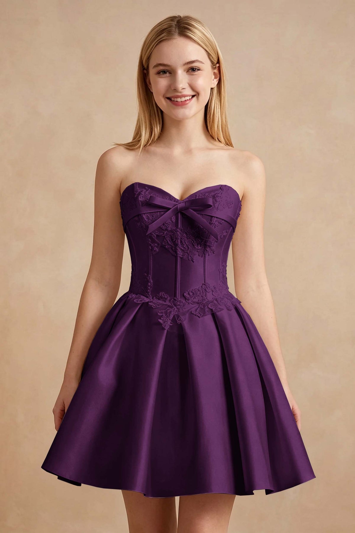 White Strapless Satin Corset Short Homecoming Dresses with Bow