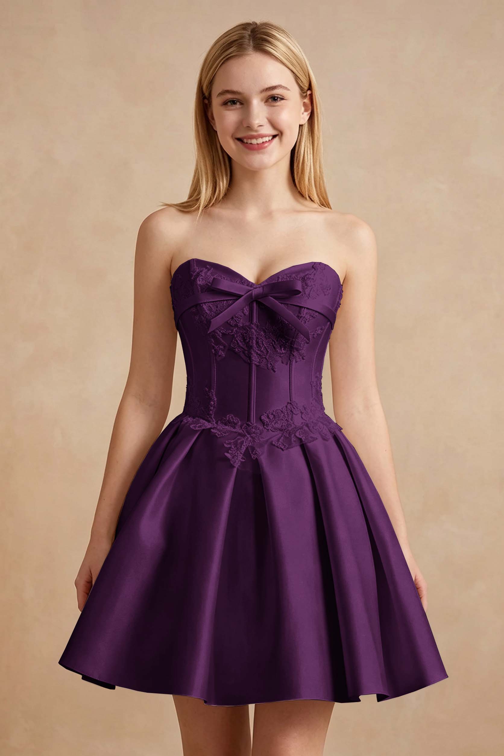 White Strapless Satin Corset Short Homecoming Dresses with Bow