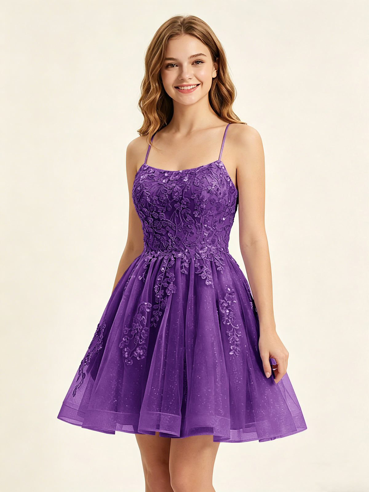 A Line Sequins Lilac Tulle Homecoming Dresses with Appliques