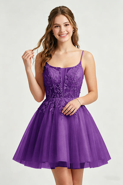 A Line Spaghetti Straps Pink Tulle Homecoming Dresses With Sequins