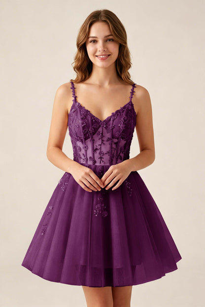 Blush Pink Sequin Corset Sleeveless Short Tulle Homecoming Dresses