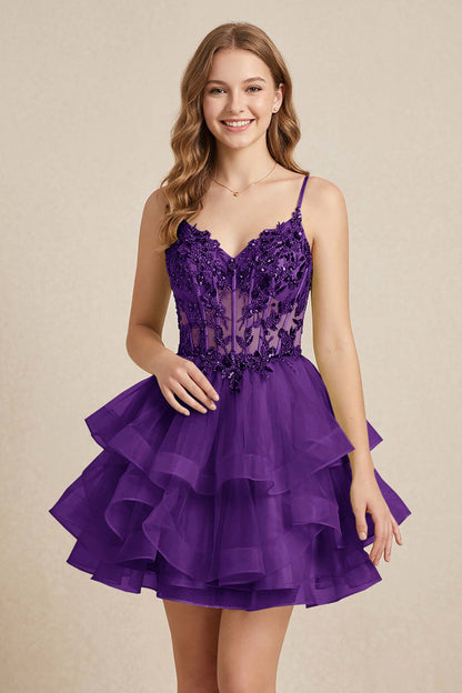 Mint Green Sequin Corset Tiered Tulle Mini Homecoming Dresses