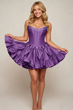 Sweetheart Corset Taffeta Rose Pink Homecoming Dresses with Ruffles
