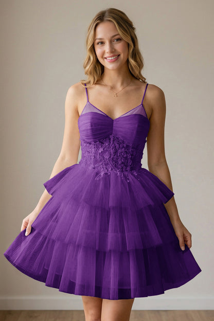 White Corset Tulle Short Homecoming Dresses With Tiered Ruffle