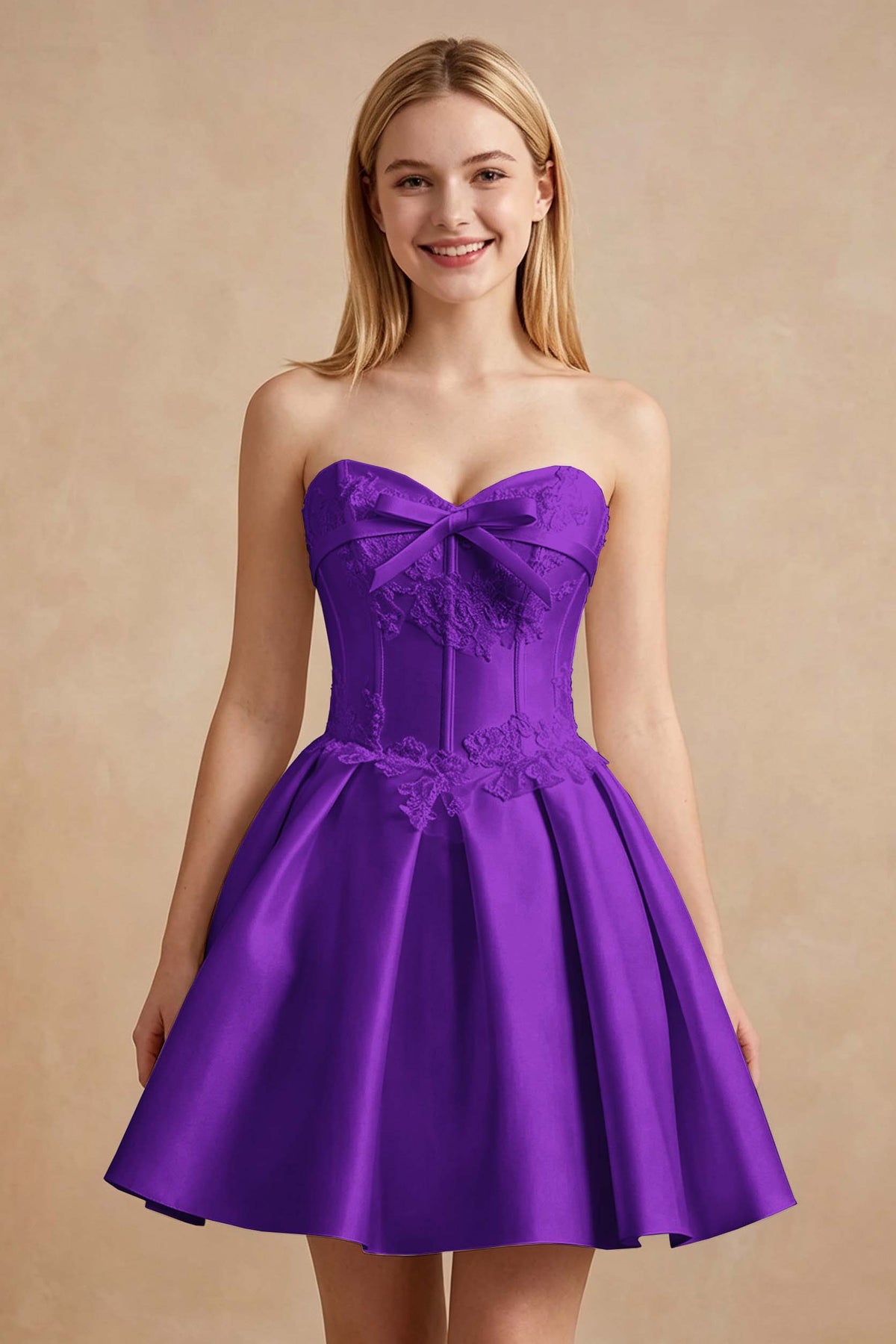White Strapless Satin Corset Short Homecoming Dresses with Bow