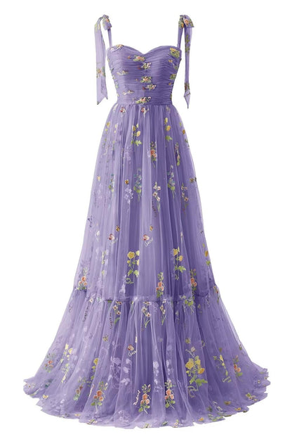 Black Floral Embroidery Tulle Flower Girl Dress with Tie Straps