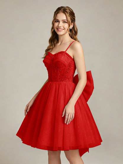 A-Line Light Cyan Sweetheart Tulle Homecoming Dresses with Lace Appliques