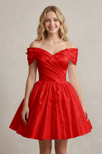 A Line Off Shoulder Ivory Satin Short Homecoming Dresses