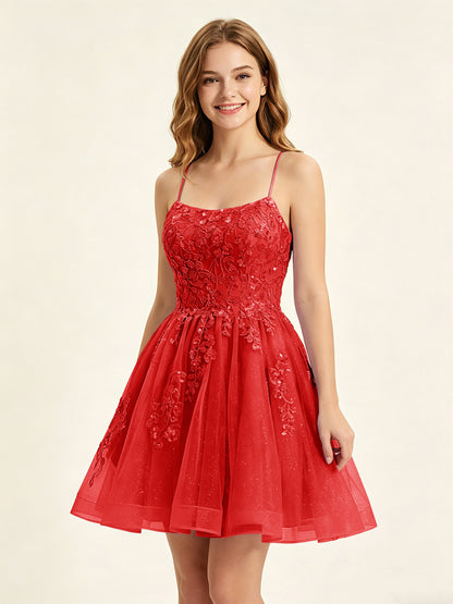 A Line Sequins Lilac Tulle Homecoming Dresses with Appliques