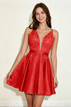 Lavender Spaghetti Straps Stretch Satin Homecoming Dresses with Appliques