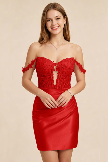 Light Pink Lace Illusion Corset Stretch Satin Mini Homecoming Dresses